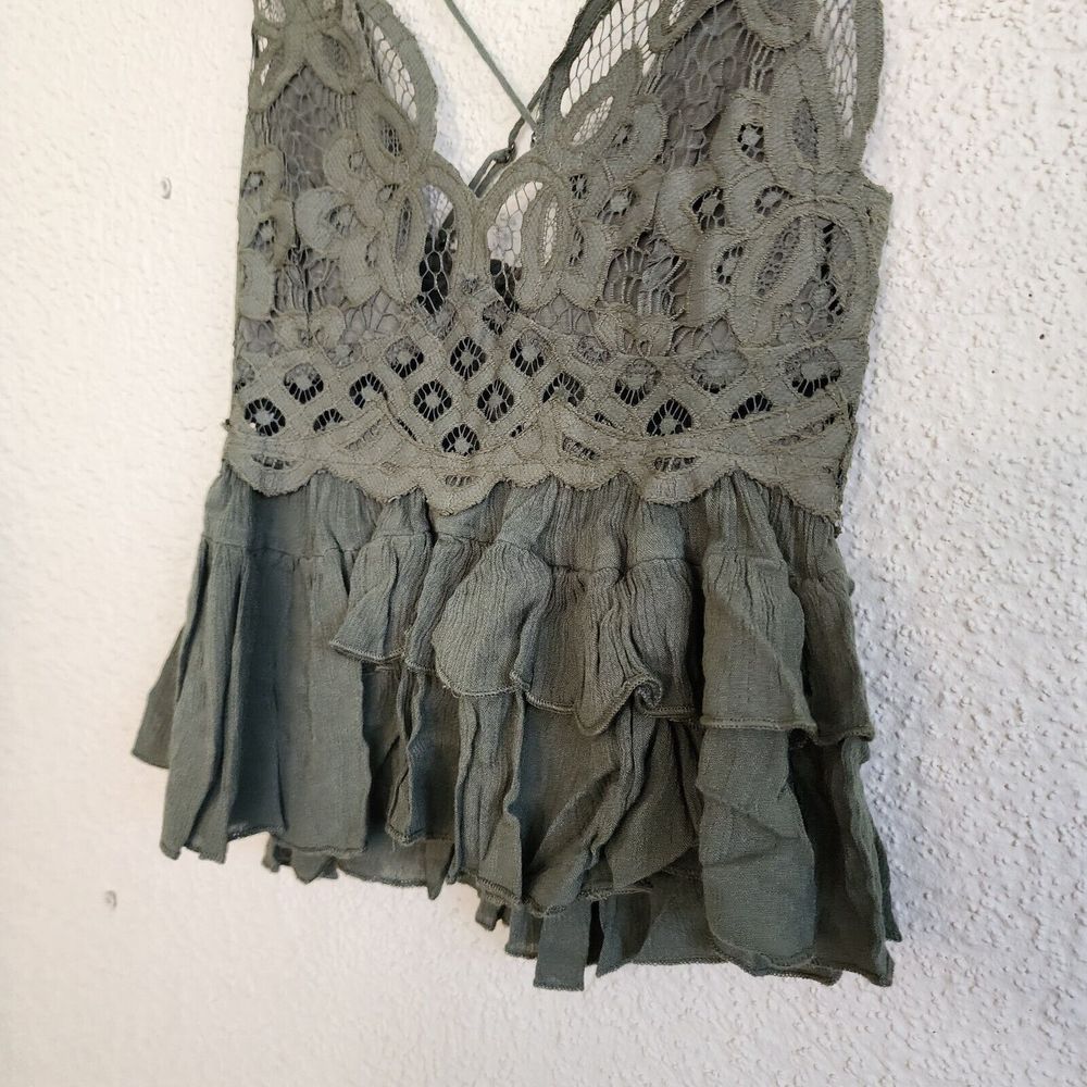 Free‎ People Adela Cami Olive Green Tank Top Size M  Lace NWT  Party Cami - Picture 9 of 12